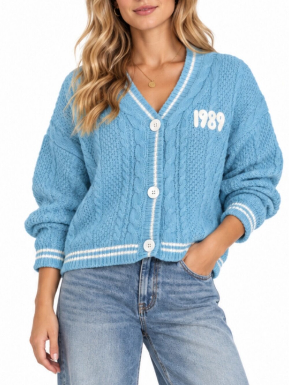 Taylor Swift 1989 Cardigan XL Light Blue Chunky Eras Tour Merch Limited Edition